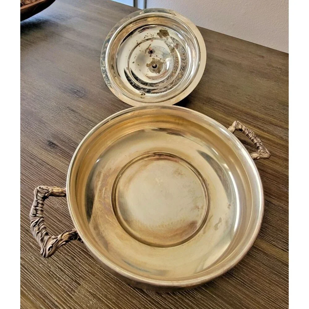 Vintage WM Rogers Silver Plated Casserole Serving Dish w/ Lid #963 Tarnish Wear - Picture 5 of 10